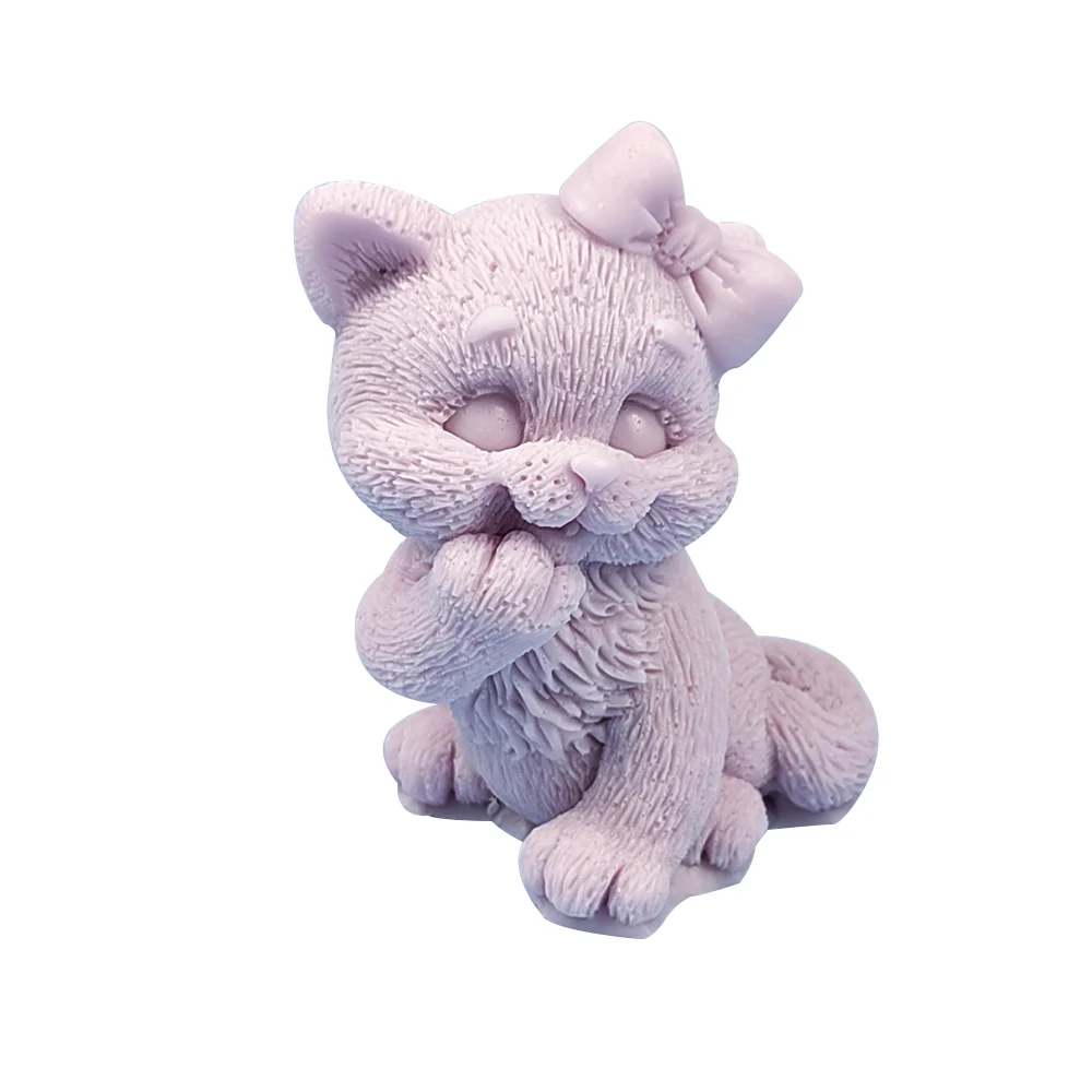 DW0459 Soap Molds Silicone 3D Smiling Bowtie Kitten Candle Mold Animals Cat Moulds Christmas Wedding Birthday Valentine's PRZY