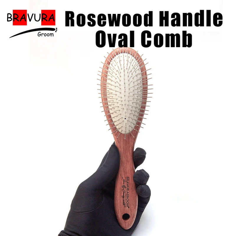 Pet Grooming Rosewood Oval Handle Comb Brush Stainless Steel Pins Detangling for Show Dogs & Cats Accessories