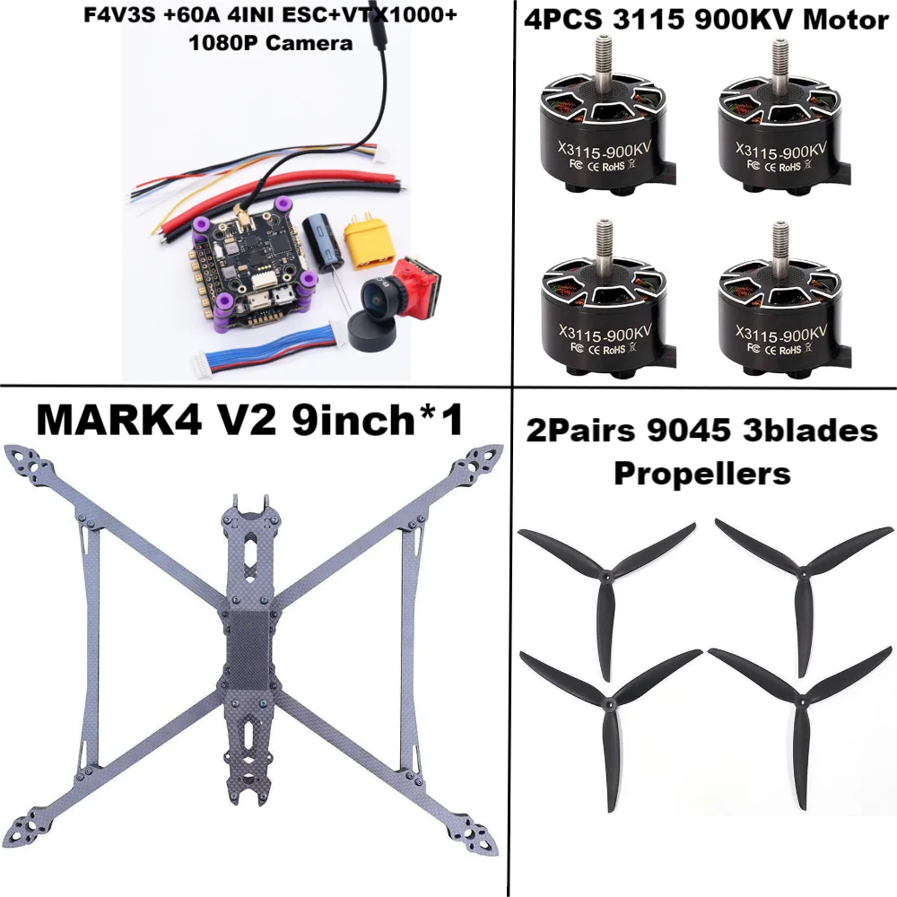 F4V3S/F4V3S PLUS 비행 제어 MARK4 V2 9 인치 45/60A 4INI ESC 랙 드론 FPV 탄소 섬유 PV 레이싱 드론 Quadcopter Freestyle