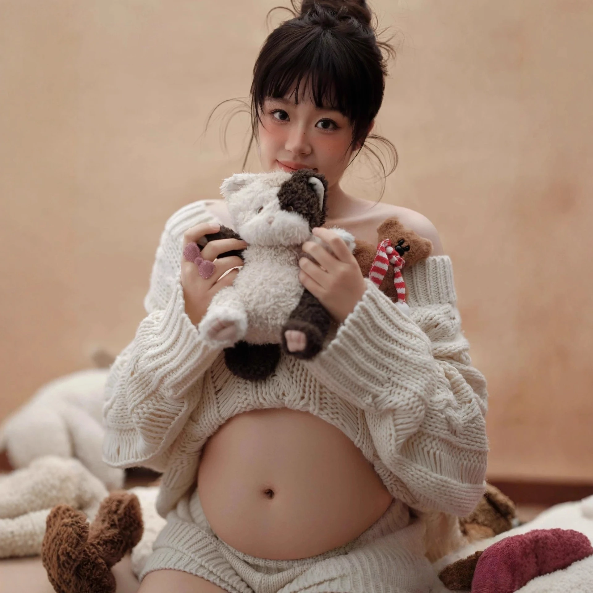 Women Photography Maternity Set Pregnancy White Knitted Sweater with Shorts 2pcs Casual Studio Shooting Photoshoot Clothing