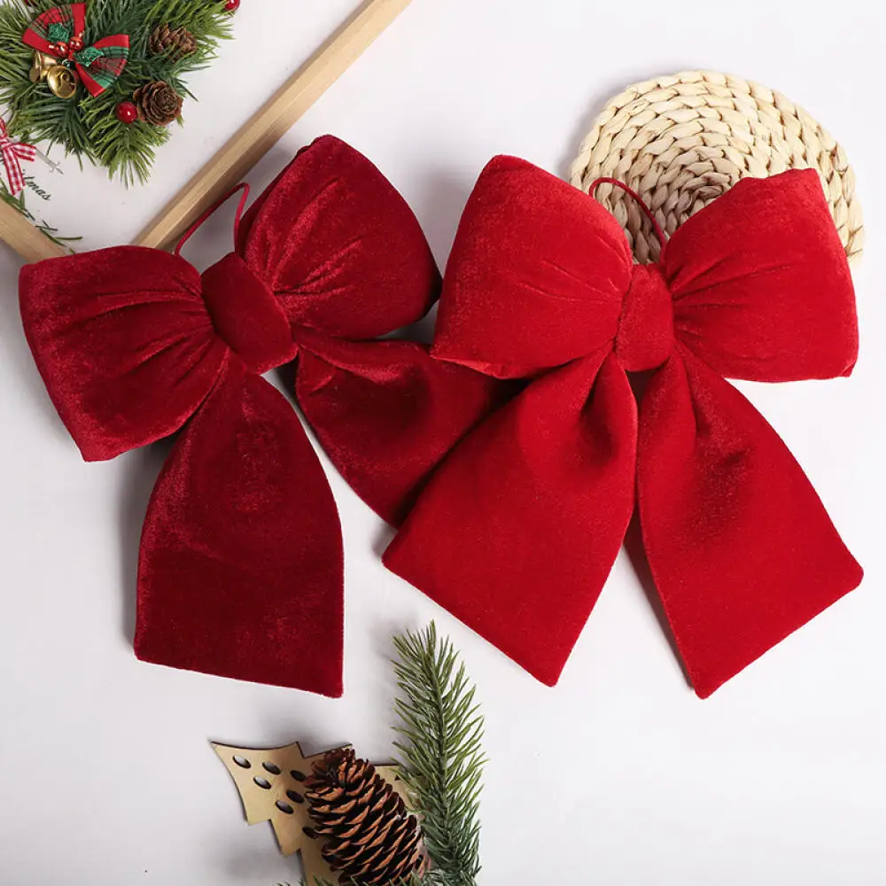 Versatile Red Flocking Christmas Bell Christmas Tree Hanging Ornament Home Party Decor Red Flocking Christmas Bow