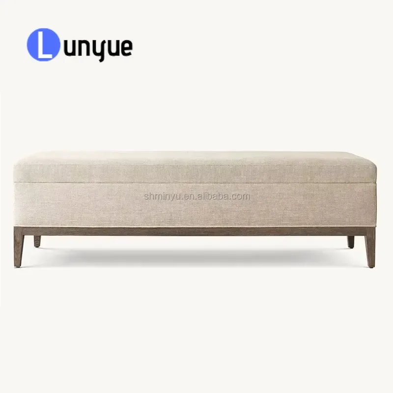 Modern French Contemporary Fabric Bedside Storage Stool Solid Wood Bedroom Furniture for Home Living Room Decor