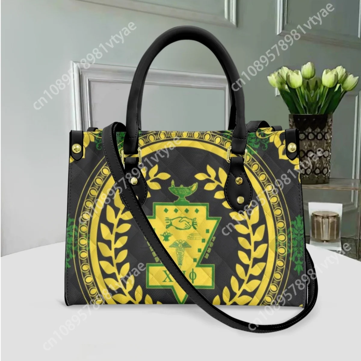 Chi Eta Phi Sorority Print Luxury Leather Bags Fashion Outdoor Commuter Tote Bag Top Handle Women's Daily Shopping HandBags Gift