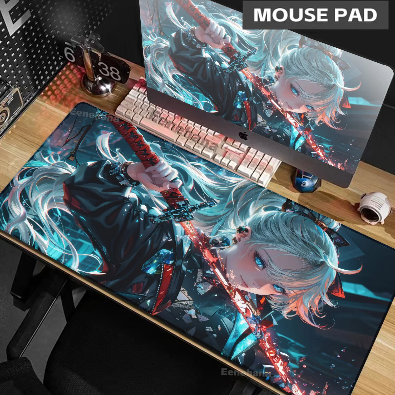 

Rubber Mousepad Big Office HD Print Desk Mat Anime Cartoon Warrior Girl Gaming Mouse Mat Gamer Locking Edge Computer Mouse Pad