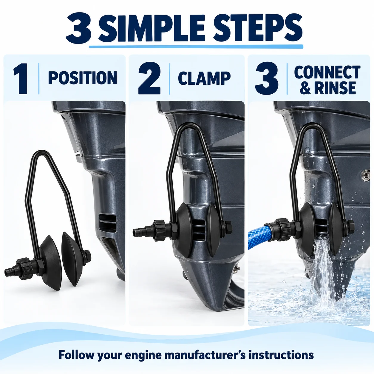 Marine Engine Flush Clamp with Water Inlet Outboard Rinsing Tool for Cleaning Motors Used on Speedboats Yachts and Fishing Boats