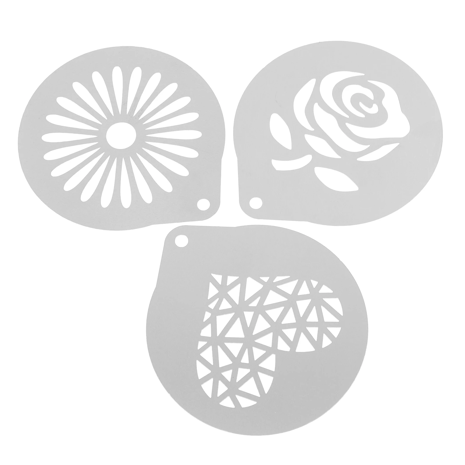 

3pcs Coffee Latte Stencils Cappuccino Templates Metal Baking Decor Molds Cake Sieve Sprinkle Cocoa Chocolate