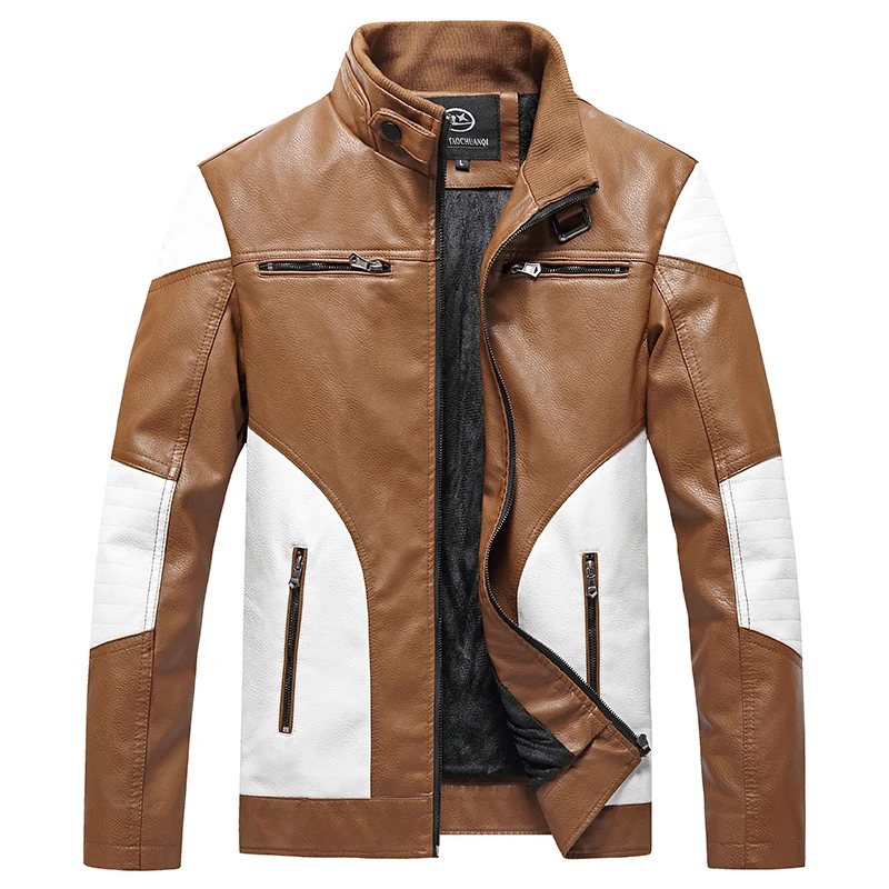 New autumn and winter men's thickened leather jacket male motorcycle standing collar leather slim fit jacket middle and young