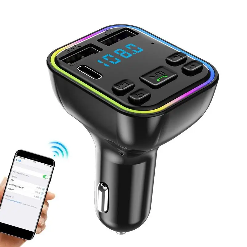 Car FM Transmitter Colored Lights Wireless MP3 Player Type-C PD 20W And QC 3.0 Dual USB Charger Hands-free Calling 5.0 Receiver