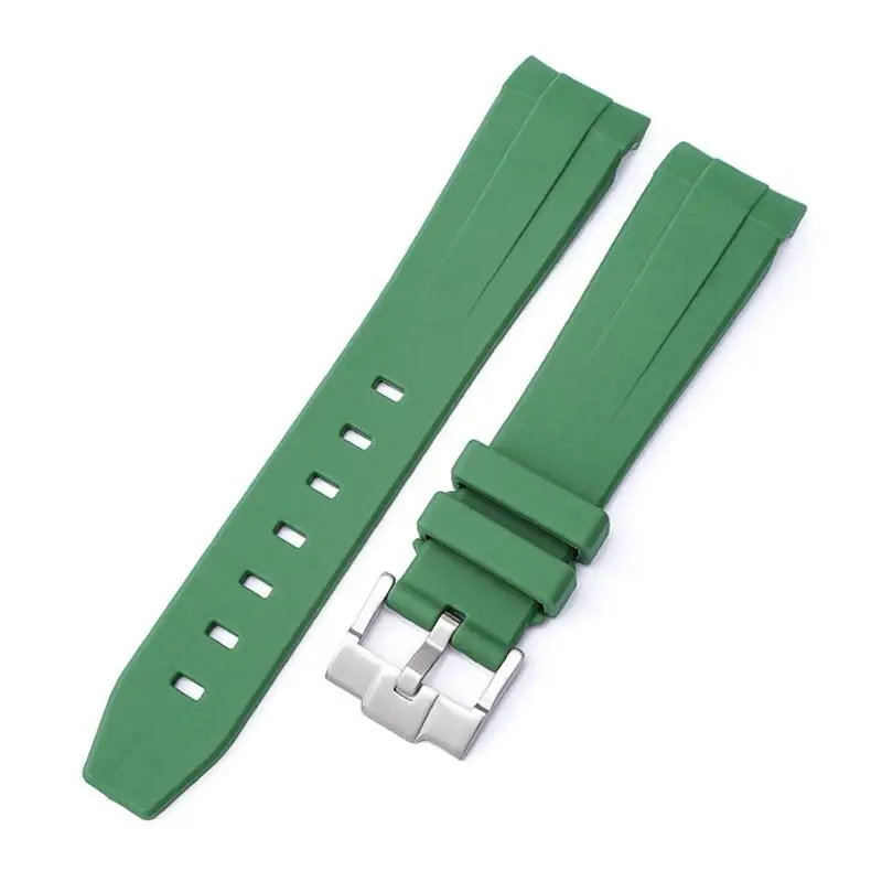 MAISITU Curved End 20mm Nature Fluorine Rubber Watchband Replace For Rolex Strap New Green Submariner Explorer 2 Role WatchBands