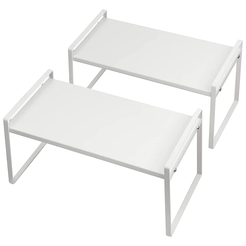 

2Pack Stackable Cabinet Shelf Organizer Storage Rack For Countertop Desk Kitchen Bathroom Pantry Cupboard Home Office