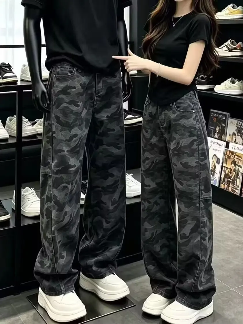 American High Street Camouflage Work Pants Men's Straight Leg Jeans Spring Autumn Wear Resistant Non-Shrinkage Casual Trousers