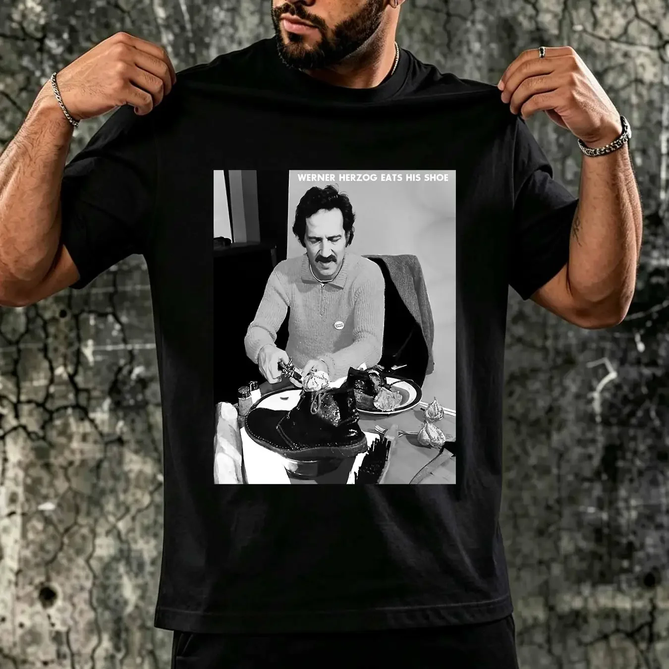 washed T Shirt Werner Herzog Eats His Shoe film movie vintage Washed Slightly graphic Unisex Casual fashion Comfortable