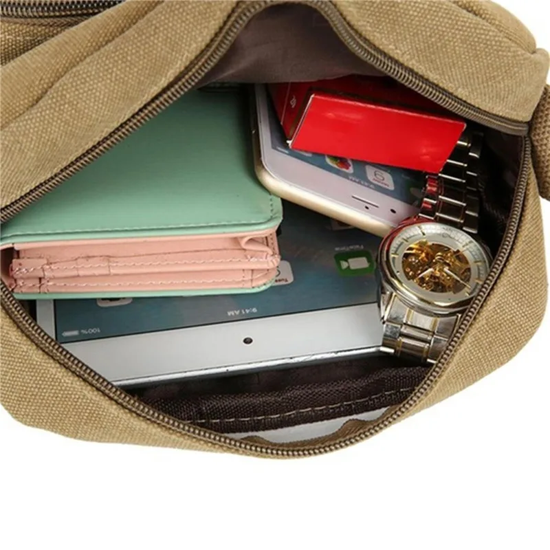 Male Solid Color Casual Crossbody Bag Retro Men Travel Flap Bag Canvas School Zipper Shoulder Bag