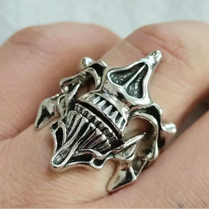 Retro Skull Ghost Face Ring Men Domineering 2 in 1 Combination Index Finger Ring Stylish Simple Creative Open Adjustable Ring