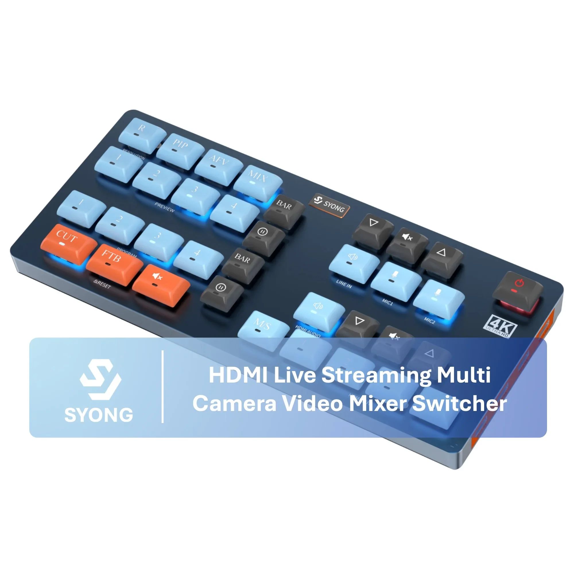 New SYONG 4 Channel Video Mixer Switcher Live Streaming Capture Card 4K Switcher Support Microphone Camera Livestream Equipment