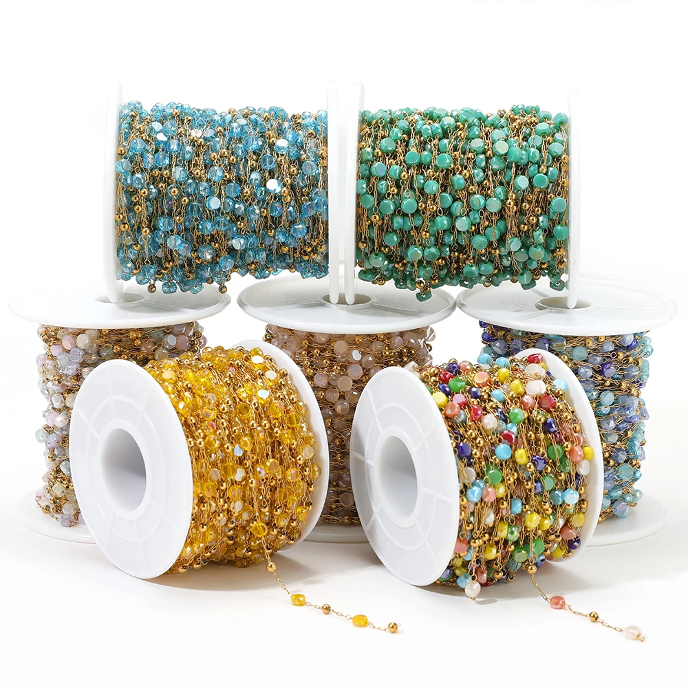 1Meter Vacuum Gold Stainless Steel Crystal Beads Chains DIY Handmade Necklace Earring Making Bracelet Jewelry Supplies Wholesale view 4