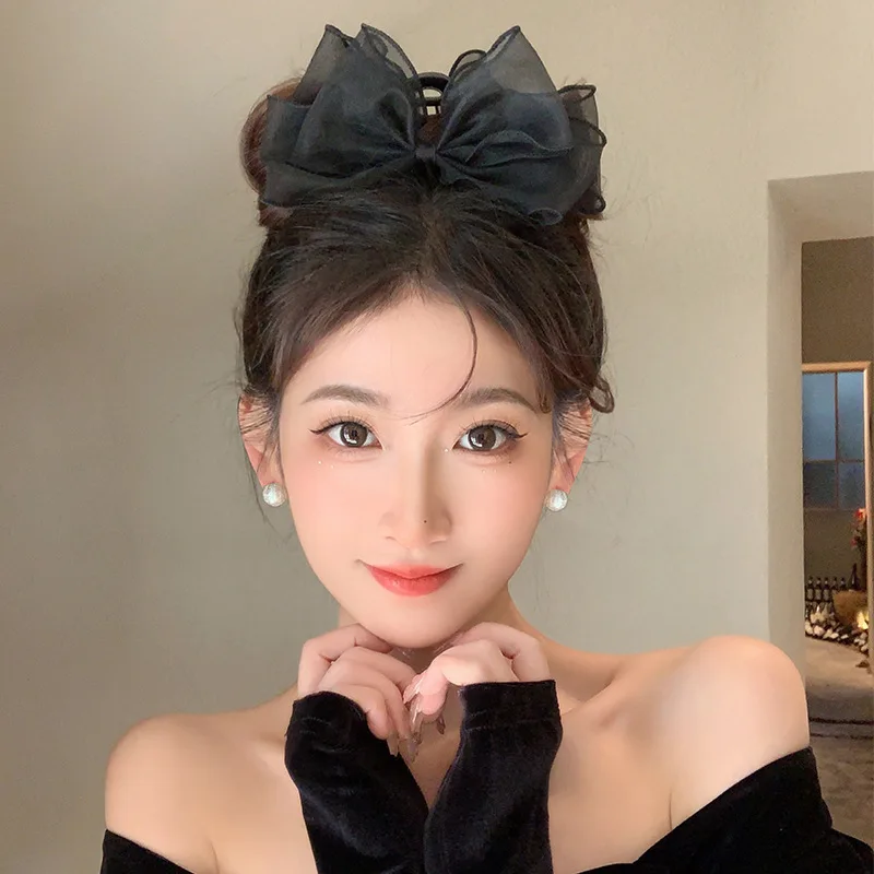 New Fashion Korean Big Bow Hair Claws Double Sided Black Bow  display picture 2
