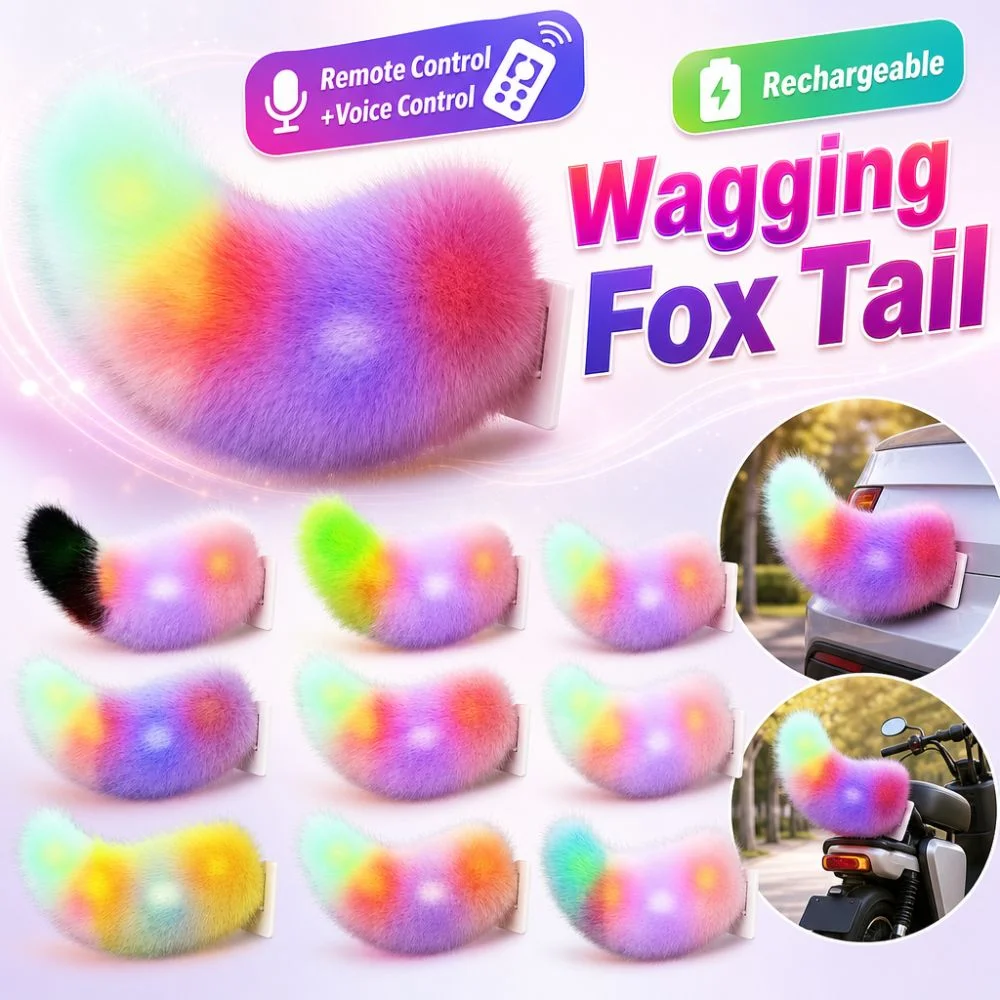 Colorful Lights Remote Control Electric Car Tail Fluffy Rechargeable Bicycle Wagging Moving Tail Realistic Self-adhesive