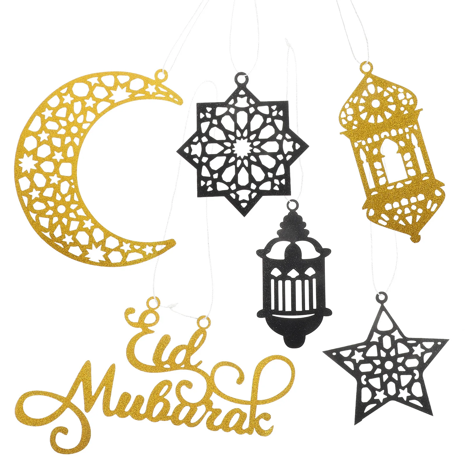 

6pcs Stars Moon Hanging Decorations Ramadan Party Paper Eid Mubarak Ornaments Islamic Home Wall Banner Festival Decoration