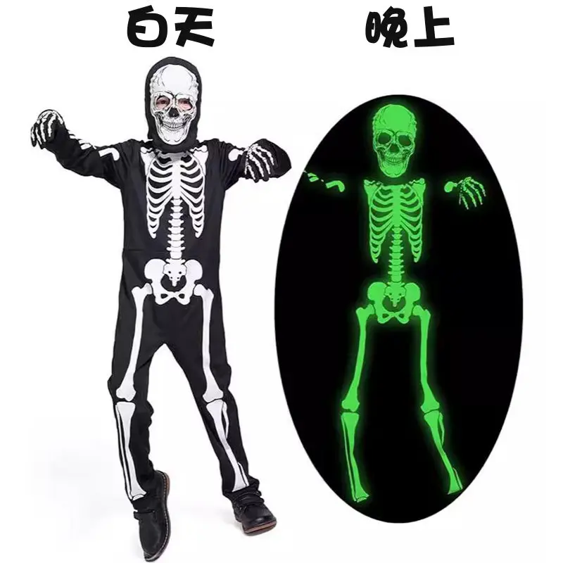 Halloween Theme Party Performance Costumes cos Children's Costumes Luminous Skull Skeleton Clothes