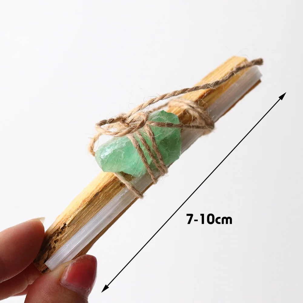جوهرة طبيعية بيرو الخشب المقدس كريستال الحجر الخام مع السيلينيت حبل القنب ملزمة كريستال مجموعة هدايا مخصصة #4