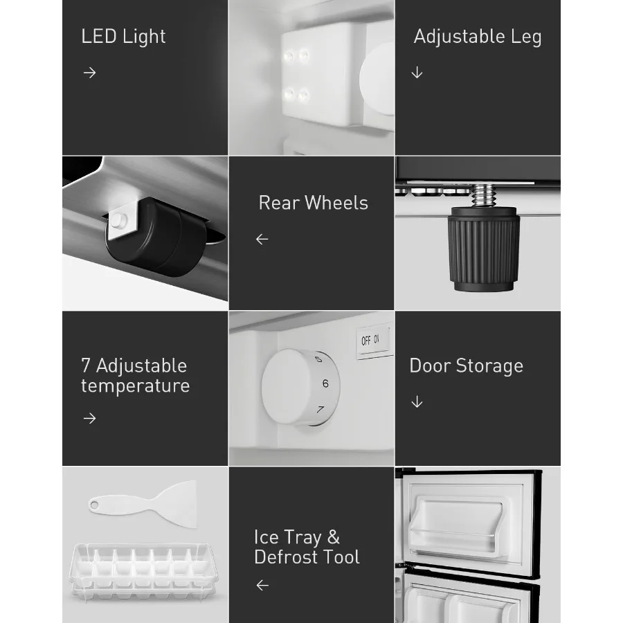 ثلاجة بباب مزدوج 4.4 قدم مكعب مع ثلاجة صغيرة بفريزر لغرفة النوم والمكتب والشقق ثلاجات صغيرة الحجم مع #5