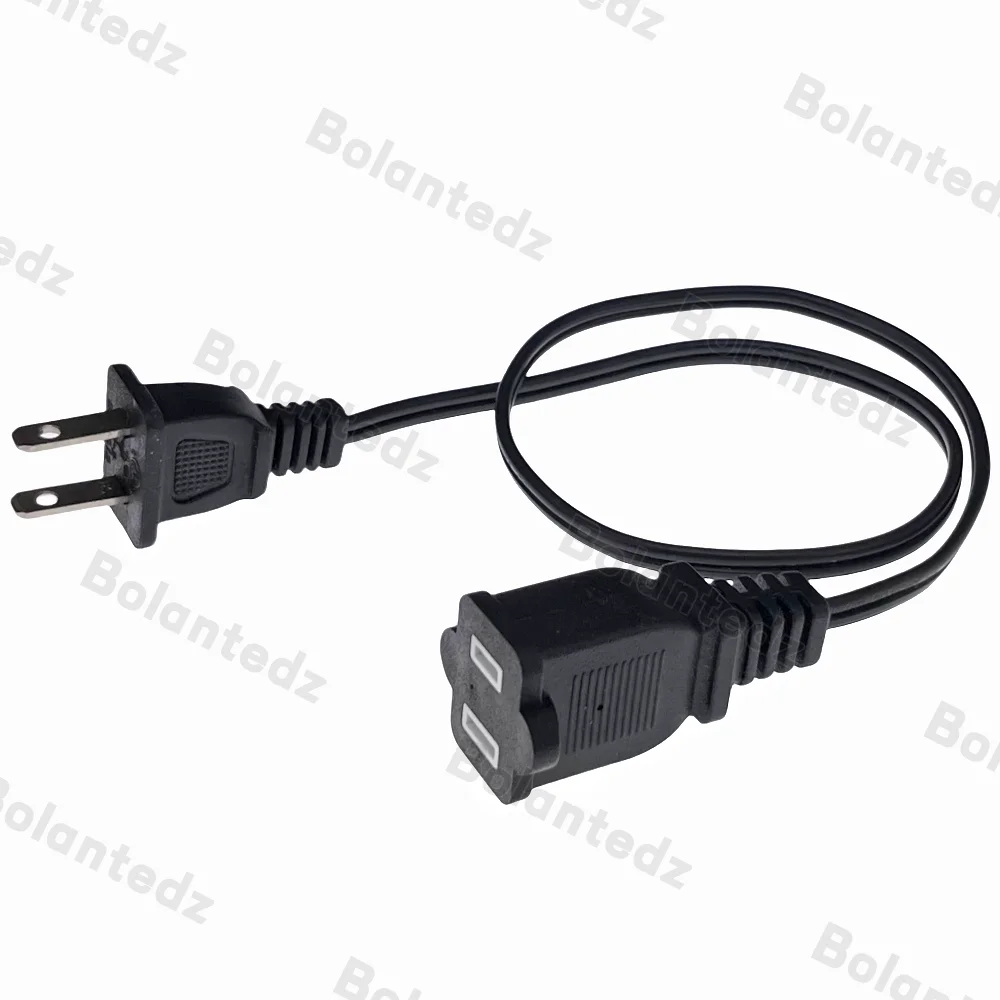 Fuente de alimentación de CA Cable de extensión macho/hembra de 2 clavijas enchufe estadounidense, Cable de alimentación de CA NEMA 1-15P a 1-15R 10A 0,3 m/0,5 m