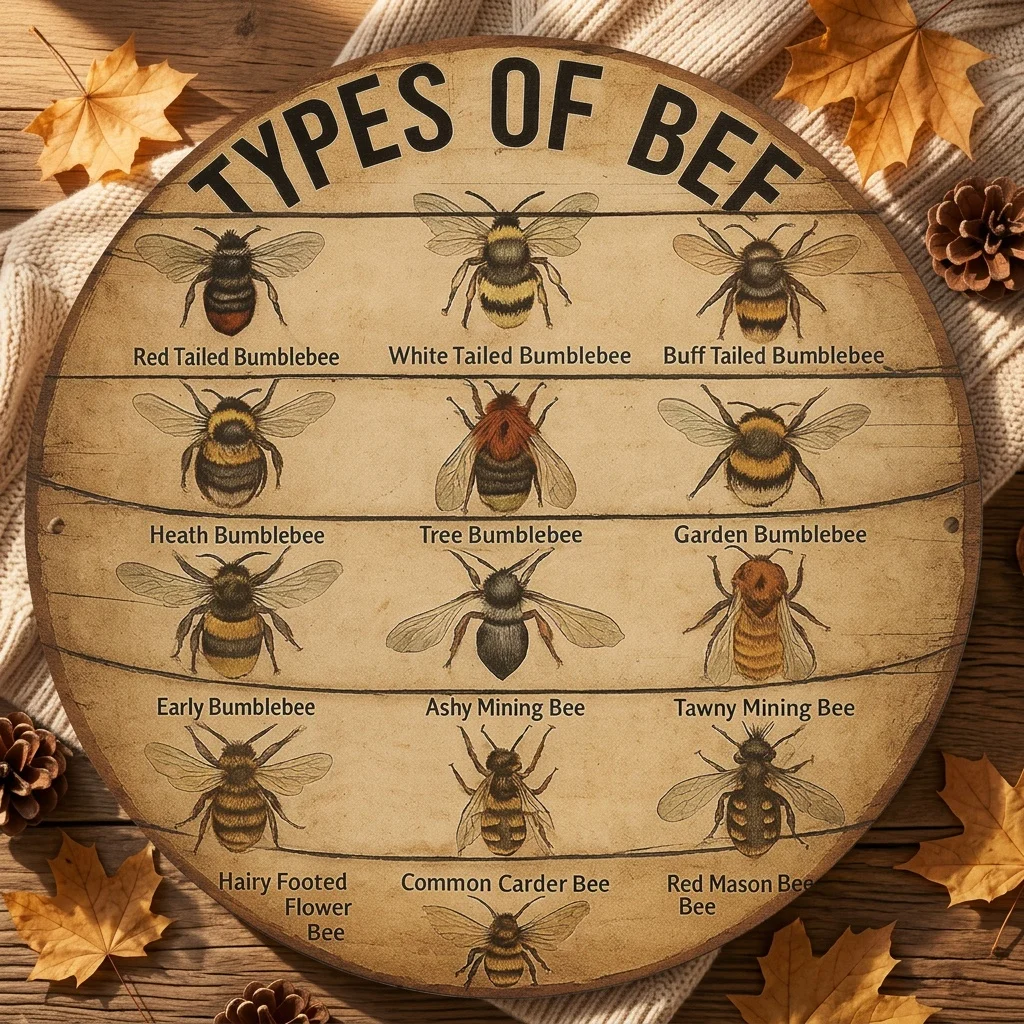 CIFBUY Vintage Bee Species Chart Round Aluminum Metal Wall Art,Waterproof Durable Sign,Decor for Farm Garden Patio Kitchen Study