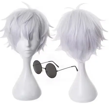 

High Quality Gojo Satoru Cosplay Wig Anime Jujutsu Kaisen Cosplay Gojo Short Heat Resistant Synthetic Hair Anime Wigs + Wig Cap