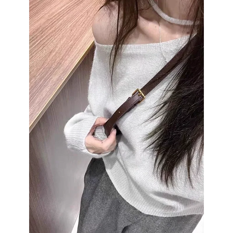 그레이 두꺼운 스프링 신상 레이지 스타일 롱 캐주얼 수트 하이웨이스트 스트레이트 와이드 팬츠