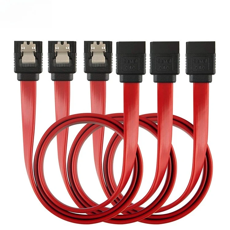 SATA 180도 7핀 암-암 7핀 6Gbps 하드 디스크 서버 케이블 평면 빨간색 라인 길이 0.2M 0.3M 0.5M 1M