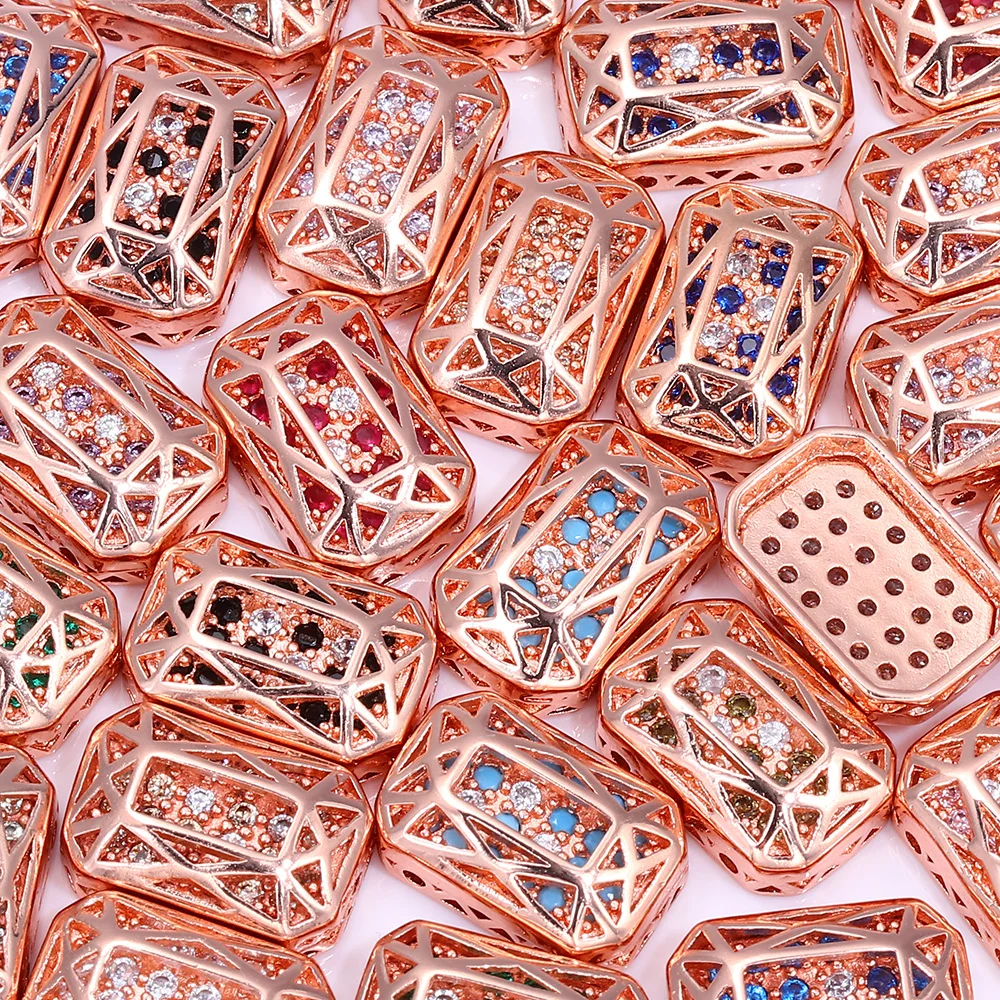 4/36Pcs 10x14mm Octagon Cubic Zirconia Alloy Charms Rose Gold Plated Glitter Crystal Rhinestone Sewing Accessories for clothes