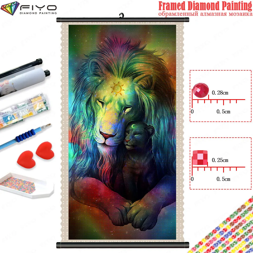 Framed Diamond Painting Animal Lion Diamond Embroidery Mosaic Art with Scroll Frame Cross Stitch Kits Picture Home Decor quadros