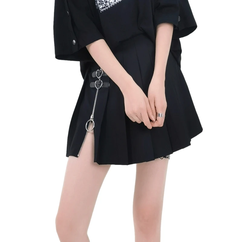 Gothic Black Pleated Mini Skirt Women Skort Punk Zipper High Waist Summer Kawaii Fashion 2022 Aesthetic Tennis Shorts Skirts