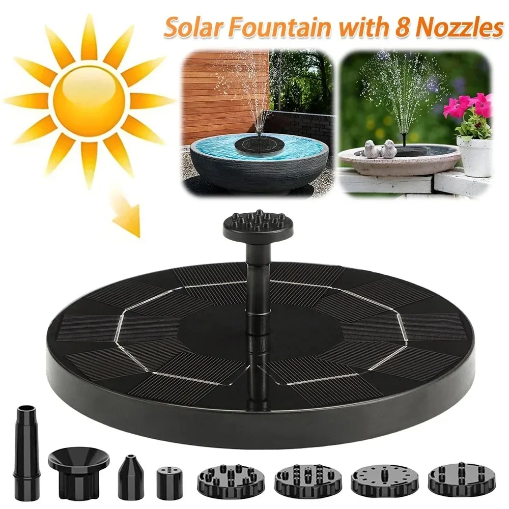 Solar Fountain Pump Solar Panel 16cm Floating Outdoor 8 Nozzles Garden Pond Bird Bath Pool Water Fountain Decor No Electricity
