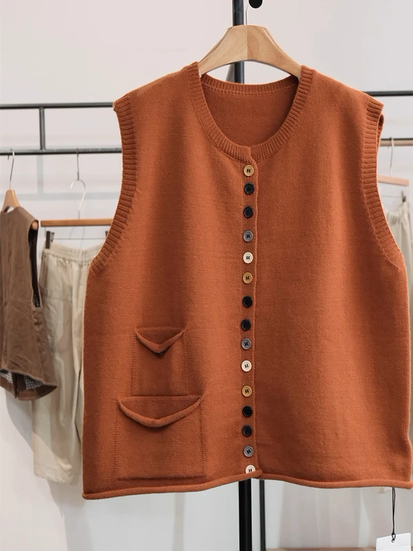 خريف شتاء جديد حجم كبير المرأة الجولة Ne زر واحد طبقات عادية محبوك سترة علوية Faionable فضفاضة تناسب