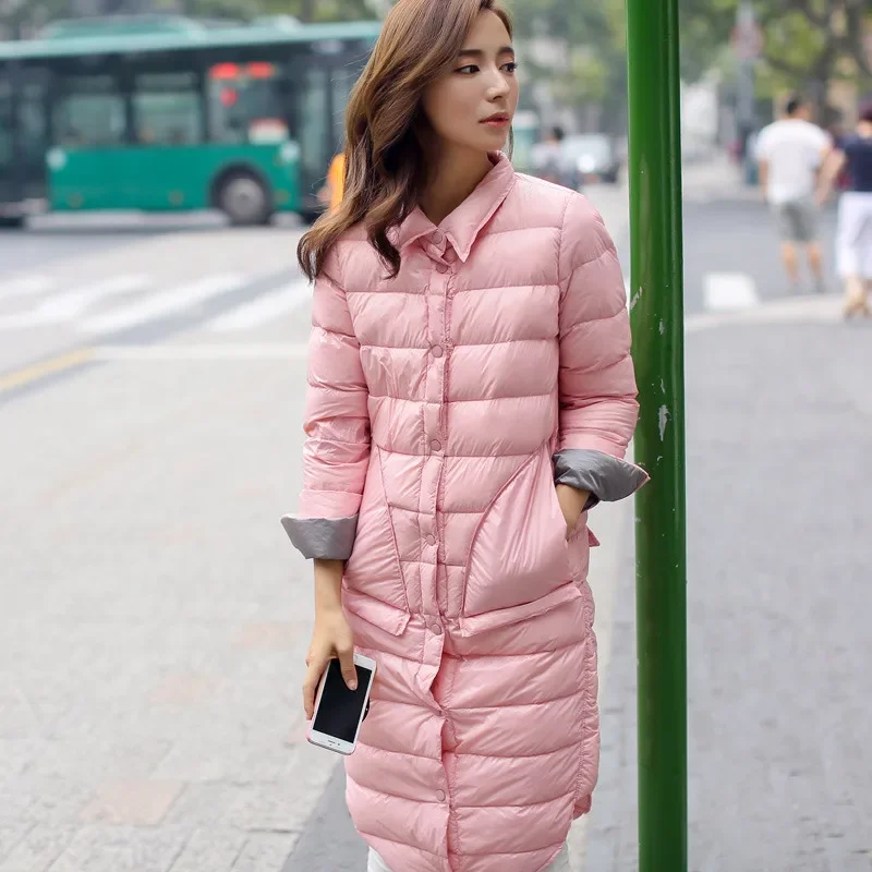 2022 Autumn Winter Women Ultra Light White Duck Down Jacket Slim Thin Down Coat Parka Female Long Warm Puffer Coat Outerwears