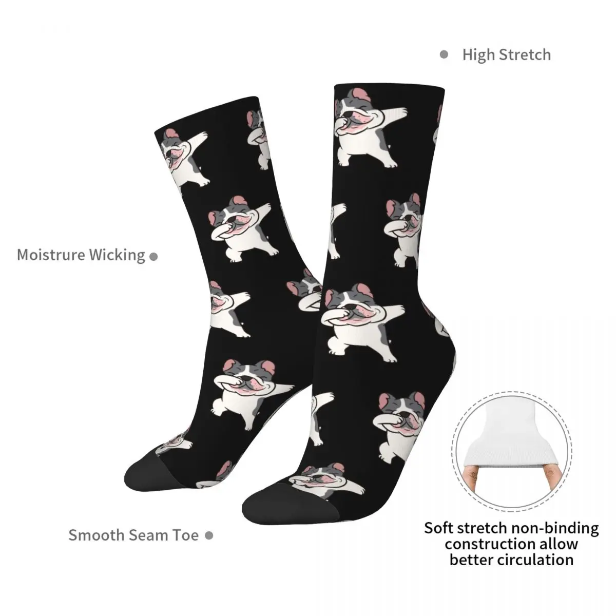 French Bulldog Owner Cute Dabbing French Bulldog Socks Harajuku Sweat Absorbing Stockings All Season Long Socks for Unisex Gifts