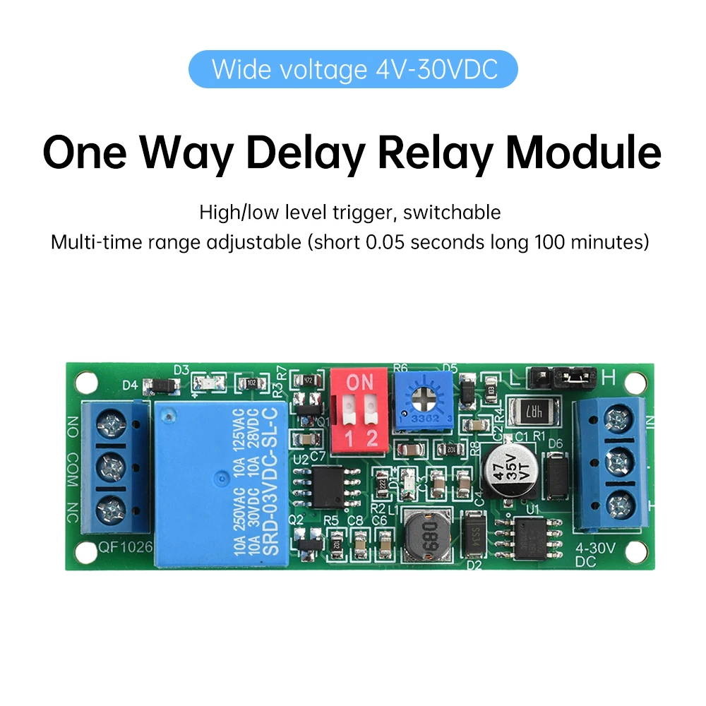 Monostable Relay Module DC 4-30V Wide Voltage Delay Relay Switch for Timing Control Car Modification Switch