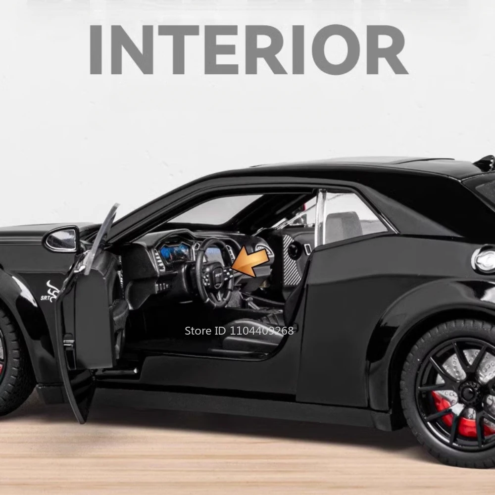 1:24 Scale Challenger Hellcat Charger 1970 กีฬารถของเล่นโลหะผสมDiecastเสียงดึงกลับรถสําหรับเด็กนําเสนอ