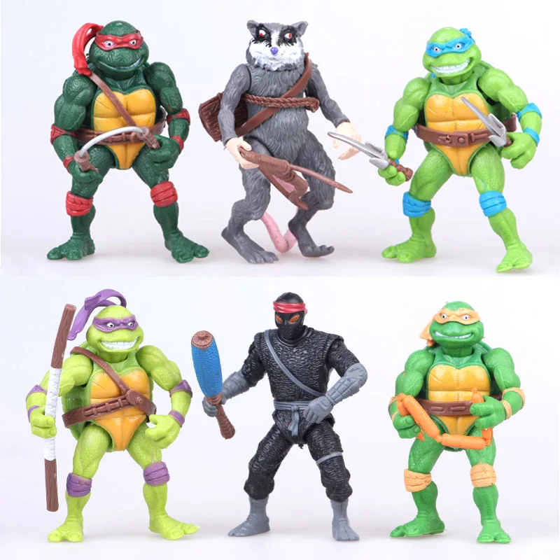 6pcs/set Anime Teenage Mutant Ninja Turtles Cute Splinter Raphael Mikey Leonardo Da Vinci Donatello Oroku Saki GK Model Decor