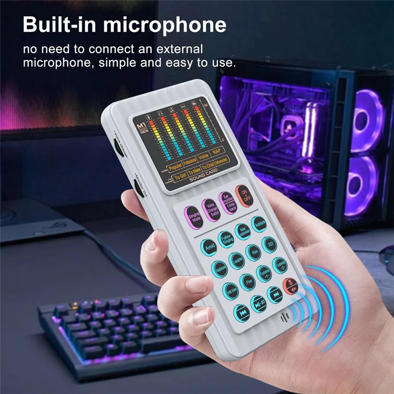 

B03B-Live Sound Card Male And Female Voice Changer With 8 Sound Effects Lighting Mini Live Broadcast Handheld Mic B
