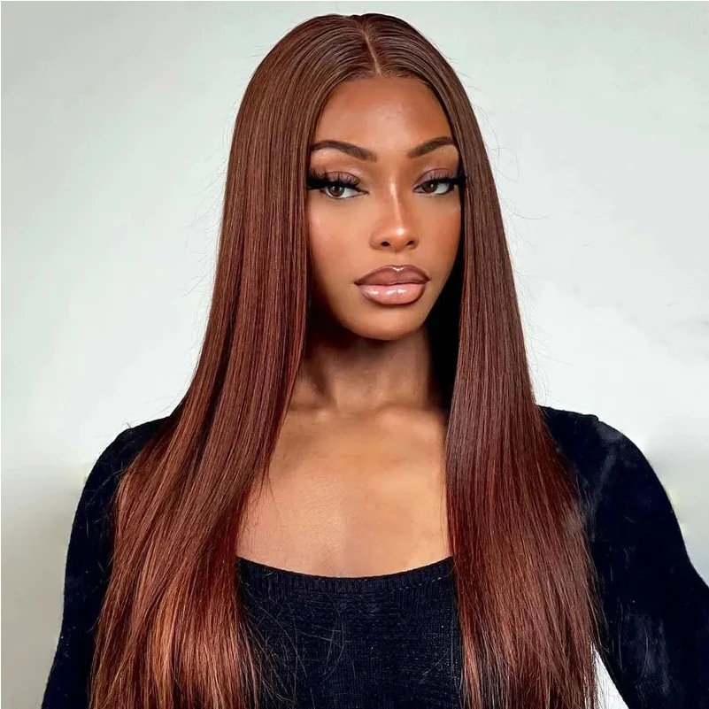 Raw Vietnamese 13x6 Reddish Brown Straight Lace Frontal Human Hair Wig HD 13x4 Lace Front Wig Glueless Human Hair Wig for Women