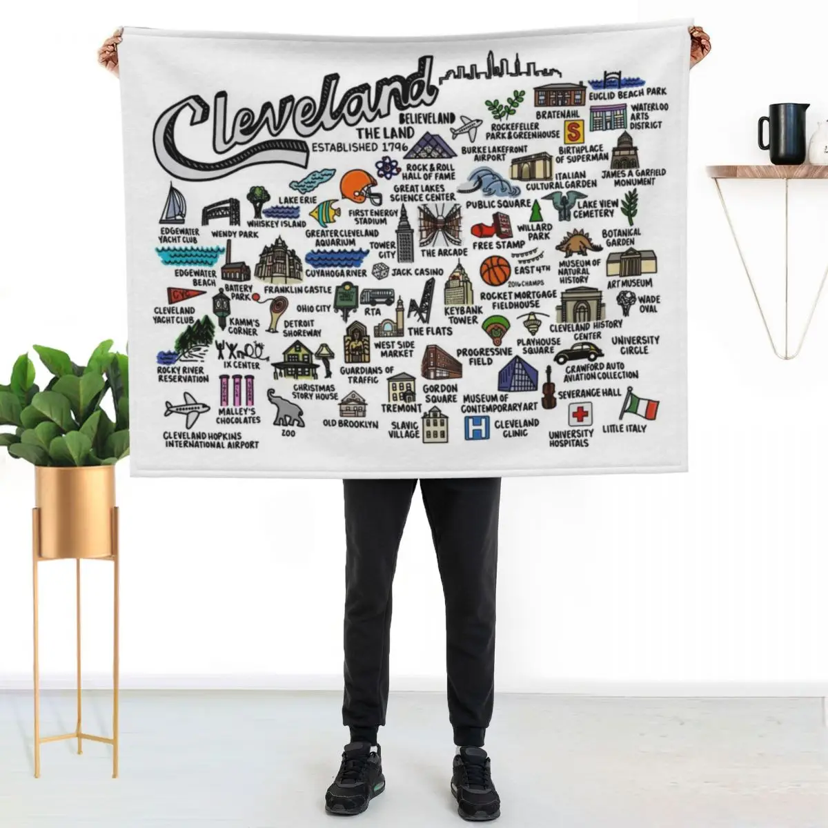 Cleveland Ohio Map Art Throw Blanket Warm Weighted Sleeping Bag wednesday christmas gifts funny gift Blankets