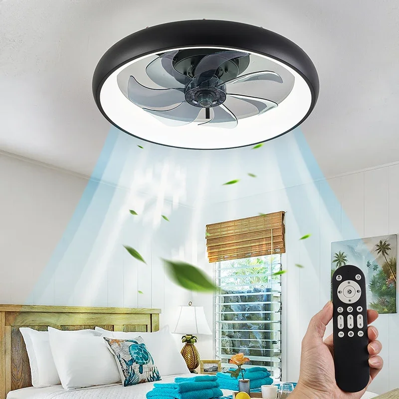 

Modern Ceiling Fans Remote Chandelier Lamp Restaurant Bedroom Variable Frequency Invisible Fan Hanging Lights 6 Speeds Timming