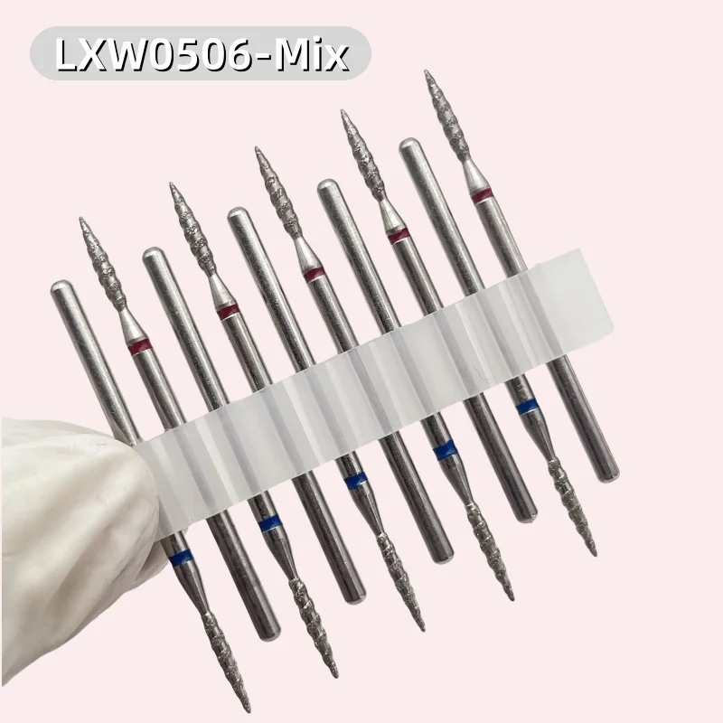 10Pcs Tornado Diamond Nail Drill Bit Fine&Medium Grit Size Manicure Cutters Rotary Burr Drill Accessories Spiral Nail Mills Tool