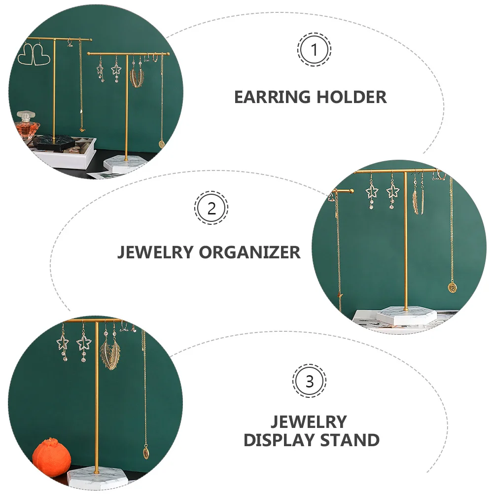 

1pc Marble Pattern Jewelry Display Stand T Shape Detachable Metal Earring Holder For Storefront Home Use Earring Storage Shelf