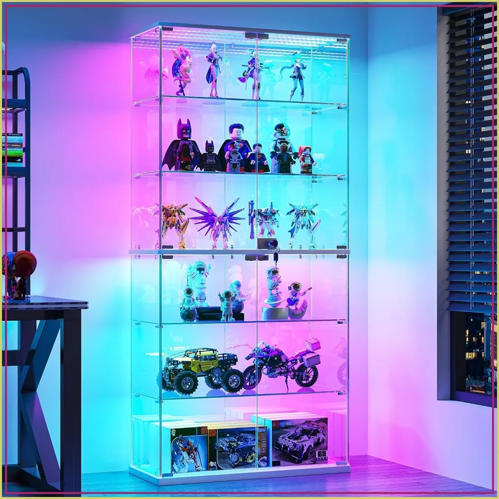 6-Tier Glass Display Cabinet with RGB LED Lights for Collectibles