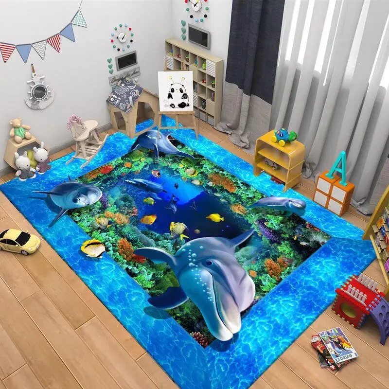 3D Landscape Printed Living Room Carpets Sofa Side Area Rug Sea Underwater World Kids Bedroom Decoration Child Room Non Slip Mat