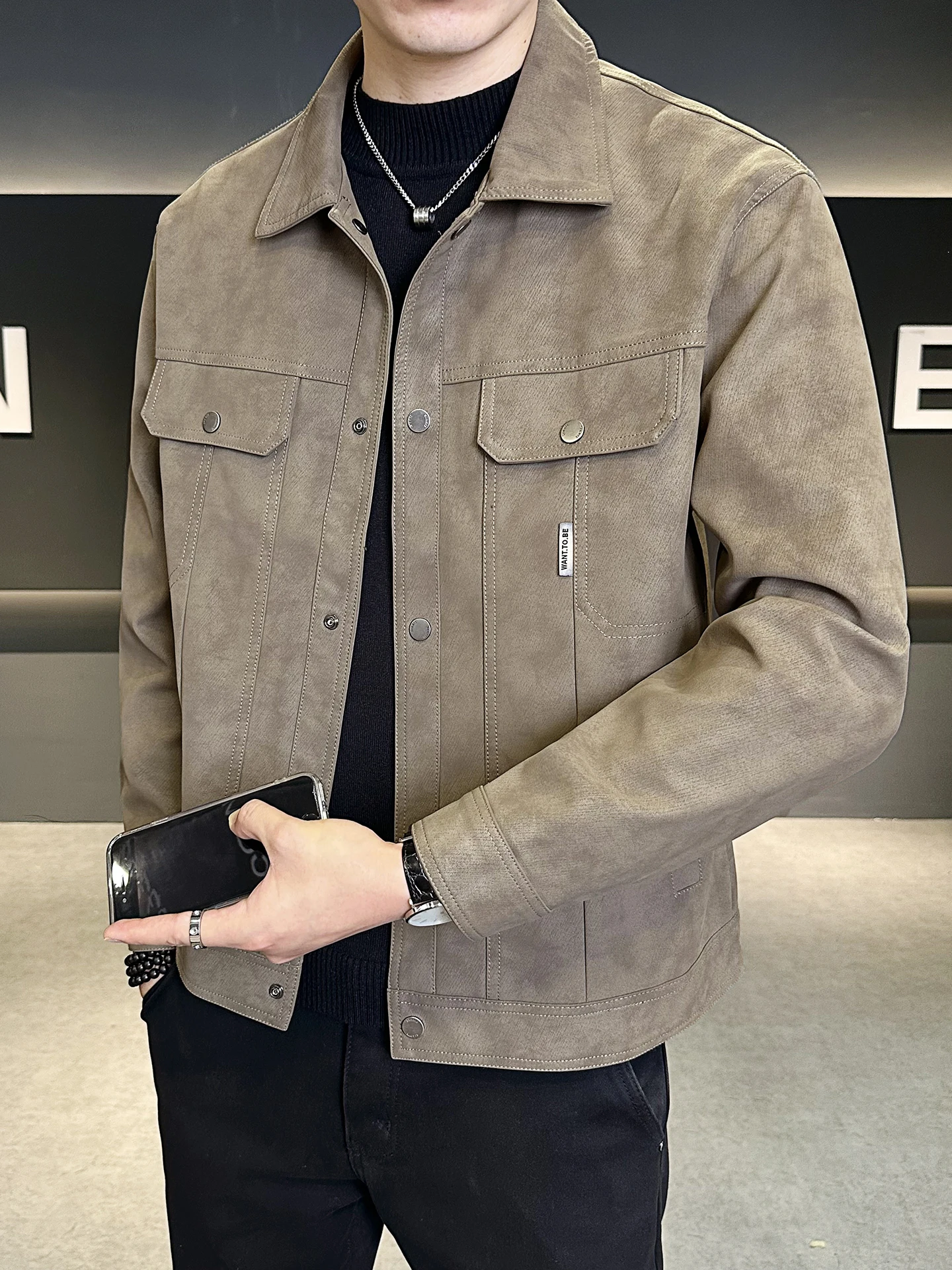 

Slim Fit Leather Jaet Men's Sle Autumn New Collar Casual Haome High End Trendy Brand Clothing Leather Jaet